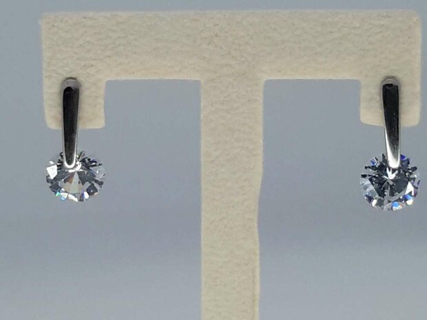 Edelstaal zilverkleurig Oorsteker met rond 9 mm topkwaliteit kristal.
