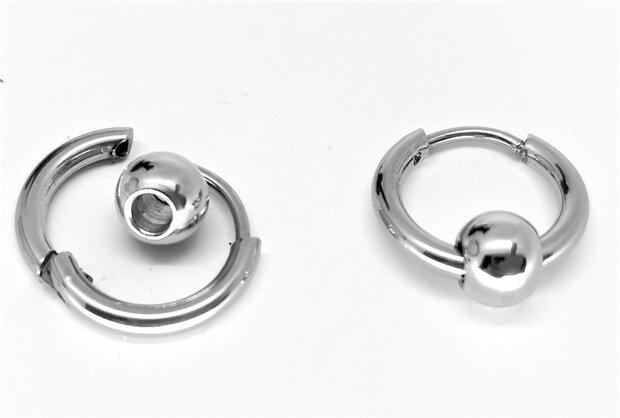 Oorringen zilverkleurig 10 mm met 1 rond deco ring Chirurgisch staal 316L.