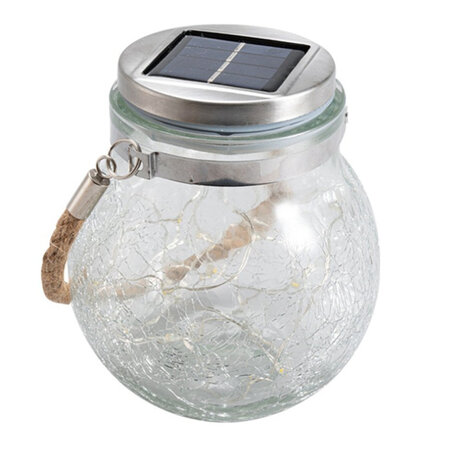 Rond Crackle Glass Pot, Solar LED Lamp, touwhengsel