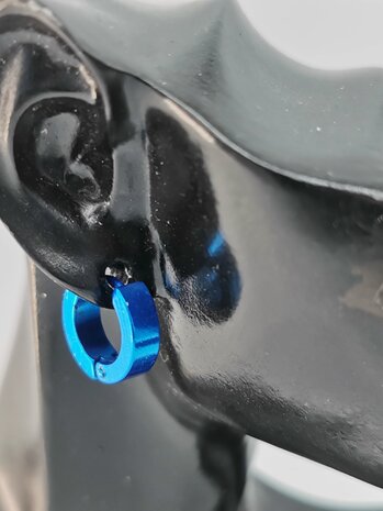 Stalen - blauw metallic kleurig oorringen.