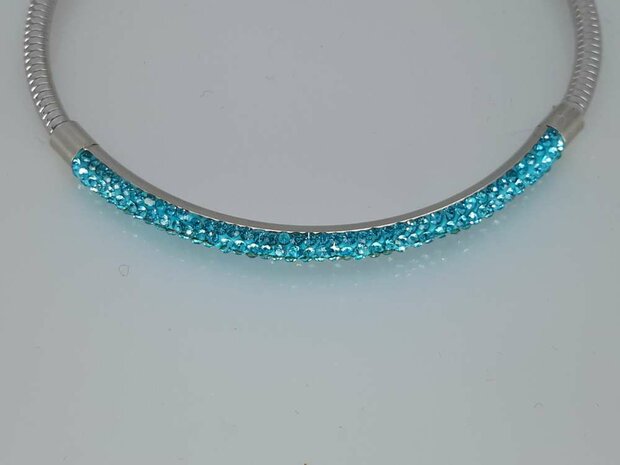 Flex Armband 18cm,  kleur turquoise, edelstaal