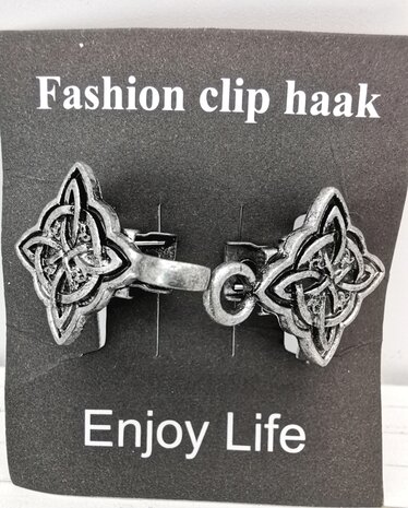 Vest -clip - haak - Keltische Vierkant - voor - vest -  sjaal - omslagdoek in kleur antiek zilver.