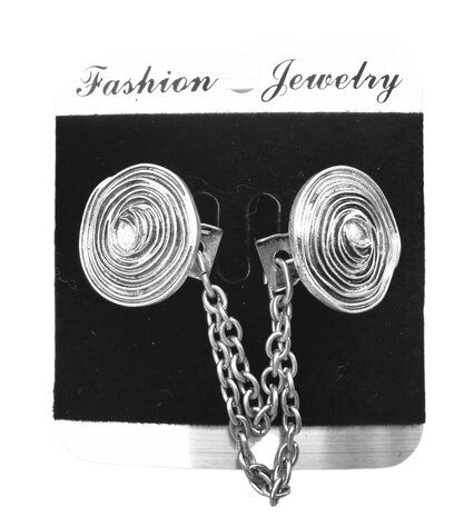 Clips met dubbel ketting  Spiraal symbool in kleur antiek zilver look.