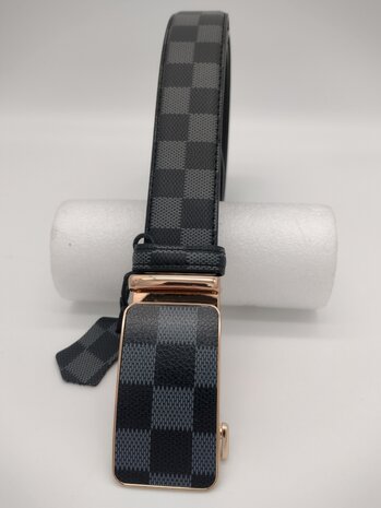 Damier zwart/grijs gecoate canvas om leder riem met automatische goudkl buckle