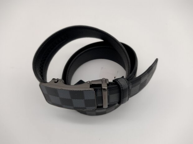 Damier zwart/grijs gecoate canvas om leder riem met automatische zwartkl buckle