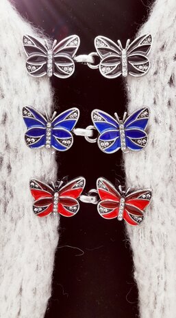 Vest clip haak, rode vlinder, voor vest, sjaal, omslagdoek, in kleur antiek zilver