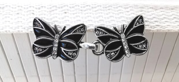 Vest clip haak, zwart vlinder, voor vest, sjaal, omslagdoek, in kleur antiek zilver