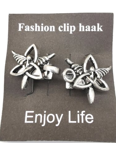 Vest clip haak, symbool "Triquetra Engel" voor vest, sjaal, omslagdoek, antiek zilverkleur
