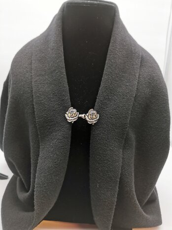 Vest clip haak "2D roos" voor vest, sjaal, omslagdoek, antiek zilverkleur