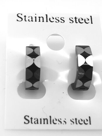 Stalen - Oorbellen - Zwart/Zilver- Vierkant - hoekig – model