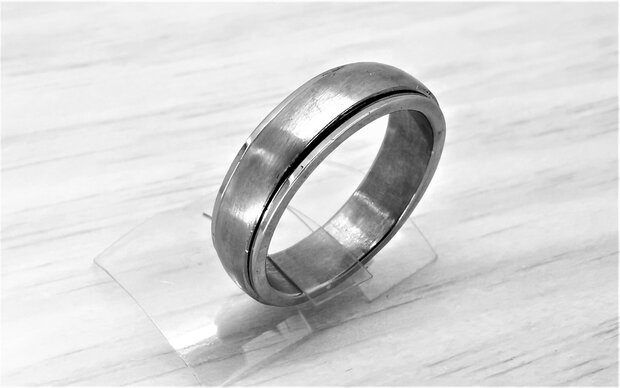 RVS - geborsteld zilver stress ring, twee losse ring op elkaar die je mee kan draaien.