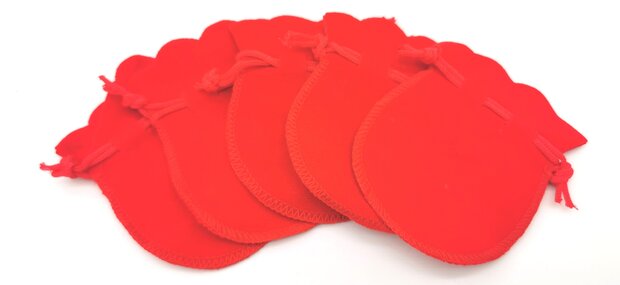 3 kleur miix Velours luxe buidel zakje,  kleur: zwart, rood of roze, met vetersluiting,  9 x 7 cm, per 10 per kleur