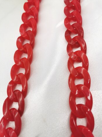 Trendy 2 in 1 Zonnebril / Ketting - Brillenkoord  Acryl schakelketting -L70 cm  gemêleerd rood