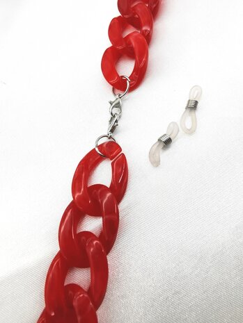 Trendy 2 in 1 Zonnebril / Ketting - Brillenkoord  Acryl schakelketting -L70 cm  gemêleerd rood
