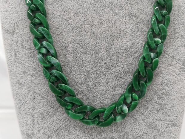 Trendy 2 in 1 Zonnebril / Ketting - Brillenkoord  Acryl schakelketting -L70 cm Groen gemêleerd