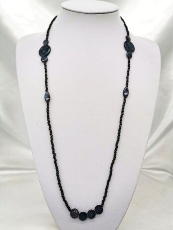Trendy 2 in 1 Zonnebril / Ketting - Brillenkoord  kralen -L70 cm  gemêleerd zwart/grijs