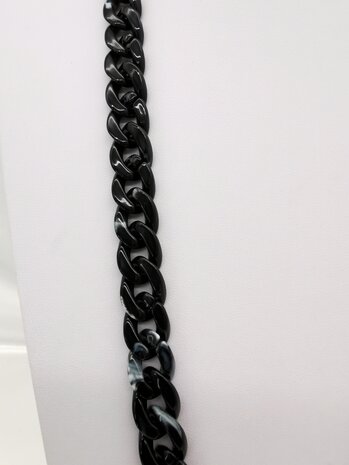 Trendy 2 in 1 Zonnebril / Ketting - Brillenkoord  Acryl schakelketting -L70 cm Zwart gemêleerd