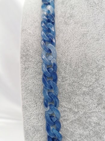 Trendy 2 in 1 Zonnebril / Ketting - Brillenkoord  Acryl schakelketting -L70 cm Blauw gemêleerd