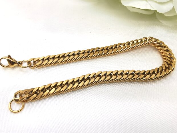 RVS armband goudkleurig Cubaanse schakel.