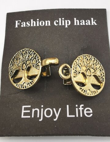 Vest clip haak, "Keltische levensboom" voor, vest,  sjaal, omslagdoek, goudkleur
