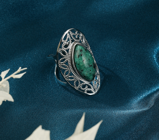 RVS zilverkleurig Ring edelsteen Ovaal Afrikaans turquoise 35 mm- Verstelbare 