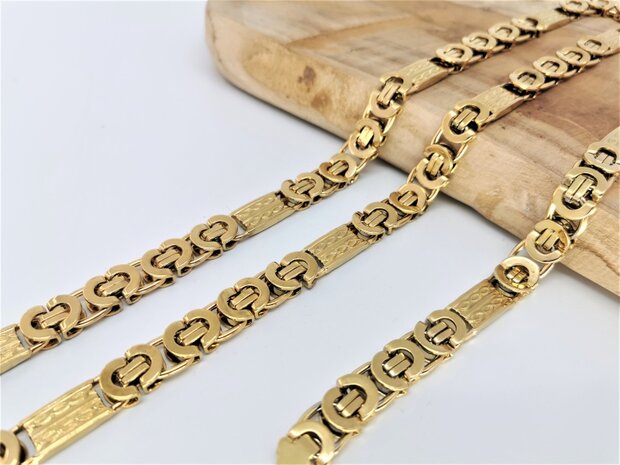 Goudkleurig koningsketting 70 cm met armband maat 22 of 24 cm