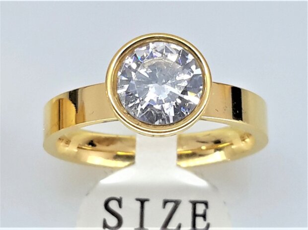 Ring - Goudkleurig - meisjes – Tiener – Zirkonia - 7mm - sieraden - RVS - Maat 14