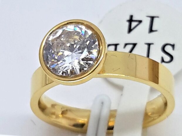 Ring - Goudkleurig - meisjes – Tiener – Zirkonia - 7mm - sieraden - RVS - Maat 14