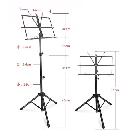 Notenständer, schwarz, 1 bewegung, kostenlose Tasche