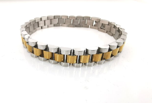 RVS Rolex style armband in zilver en goudkleurig maat 21