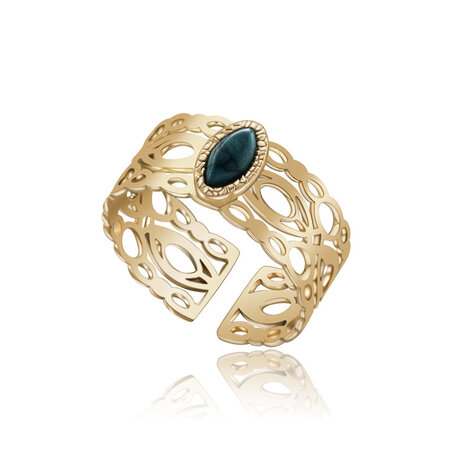 Ring Rvs Afrikaans turquoise edelsteen Breed Goudkleurig 18K PVD plating Verstelbare