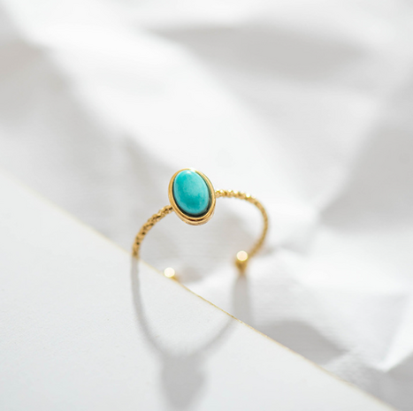 Ring Rvs Goudkleurig Turquoise edelsteen Verstelbare