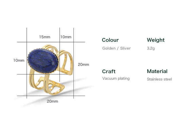 RVS goudkleurig Ring met Ovaal Unakiet 15 mm edelsteen - Verstelbare