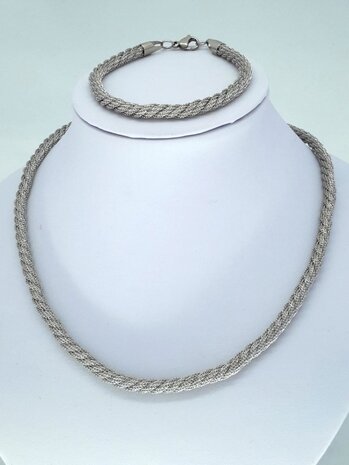 ketting & armband, mesh gedraaid, edelstaalset