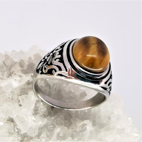 Ovaler Siegelring aus Edelstahl mit Tiger Eye Edelstein