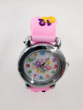 KinderHorloge | 3D Cijfer in kleur roze | Siliconen