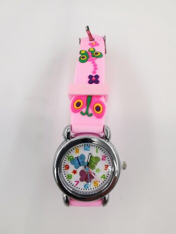 KinderHorloge | 3D Vlinder roze | Siliconen