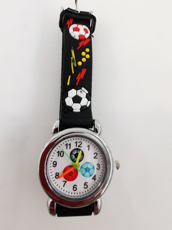 KinderHorloge | 3D Voetballen - Zwart | Siliconen