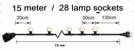 Stechkabel, 15 Meter, 28 Anschlüsse + Fassung und 28 LED-Lampe