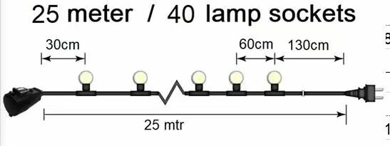 Stechkabel, 25 Meter, 40 Anschlüsse + Fassung und 40 LED-Lampe