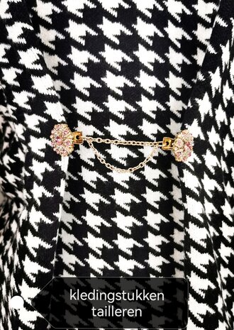 Clips met dubbel ketting, Rozet met schitterde kleur kristal en strass steentjes