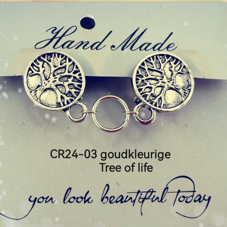 Clips, Tree of life (levensboom) met midden een ring in kleur antiek goud look.