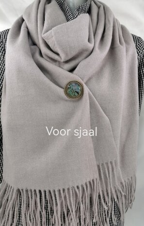 Magneet, broche, parelmoer rond, Goudkleurig voor omslagdoek, sjaal en vest te sluiten.