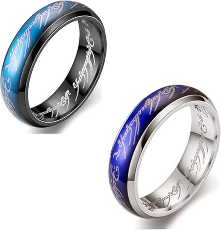 RVS Lord of The Rings Mood Ring ( STEMMINGSRING ) Zwartkleurig