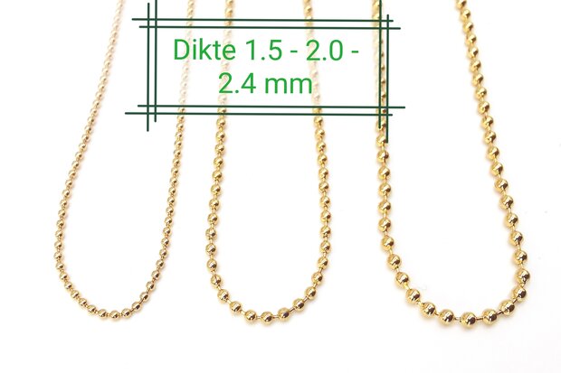 Bolletjes ketting, 2.4 mm dikte edelstaal, goudkleur.