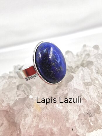 Lapis Lazuli ring RVS zilverkleurig, ovaal, 