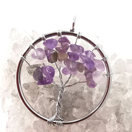 Anh&auml;nger, Edelstein, Amethyst, Lebensbaum, &Oslash; 3 cm.