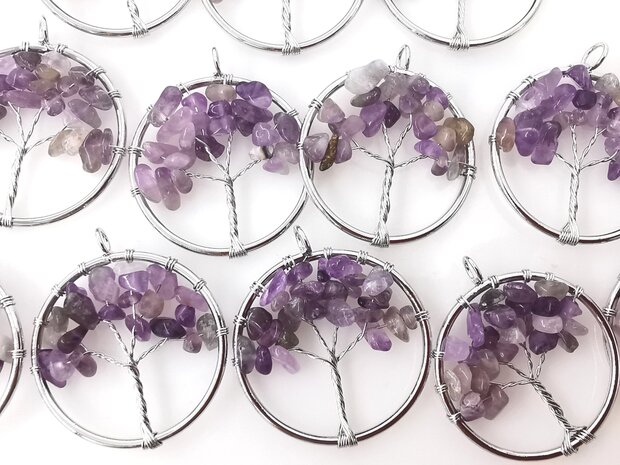 Anh&auml;nger, Edelstein, Amethyst, Lebensbaum, &Oslash; 3 cm.