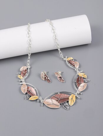 Set: Design blaadjes multi kleurrijke emailleer sieraden.