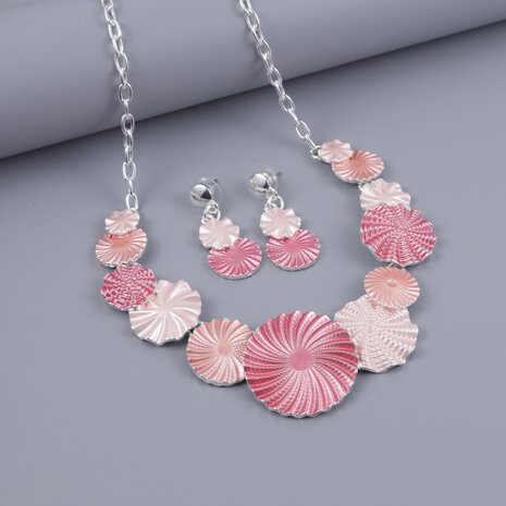 Set: Klassieke cirkel wervelingen set multi Roze kleurrijke emailleer sieraden.